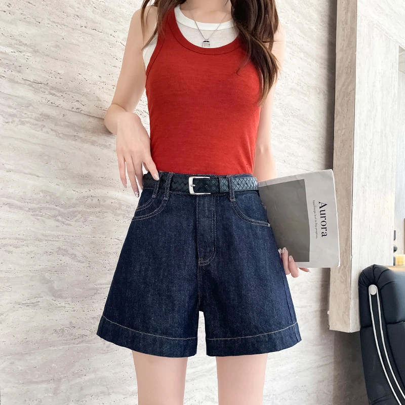 喜绚丹宁蓝牛仔短裤女夏季薄款2025年新款宽松洋气流行显瘦短裤子