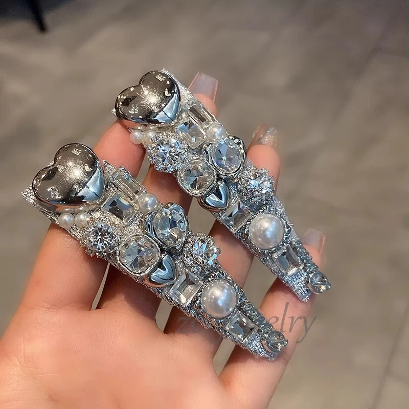 韩国东大门重工银色闪钻边夹女高级感小众ins甜美气质侧边碎发夹