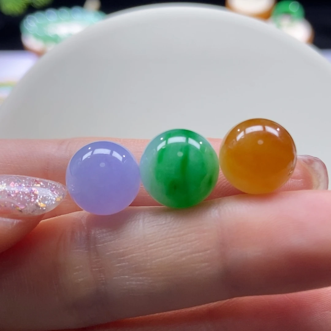 翡翠颈饰未镶嵌浓彩福禄寿圆珠12+【3颗】