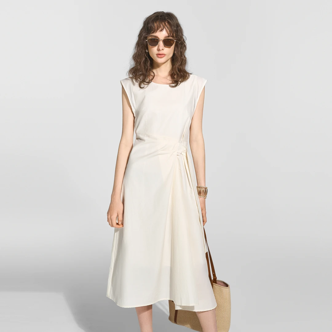 028G贝茜妮「流动哲学」褶皱设计感无袖连衣裙女可调节腰带长裙