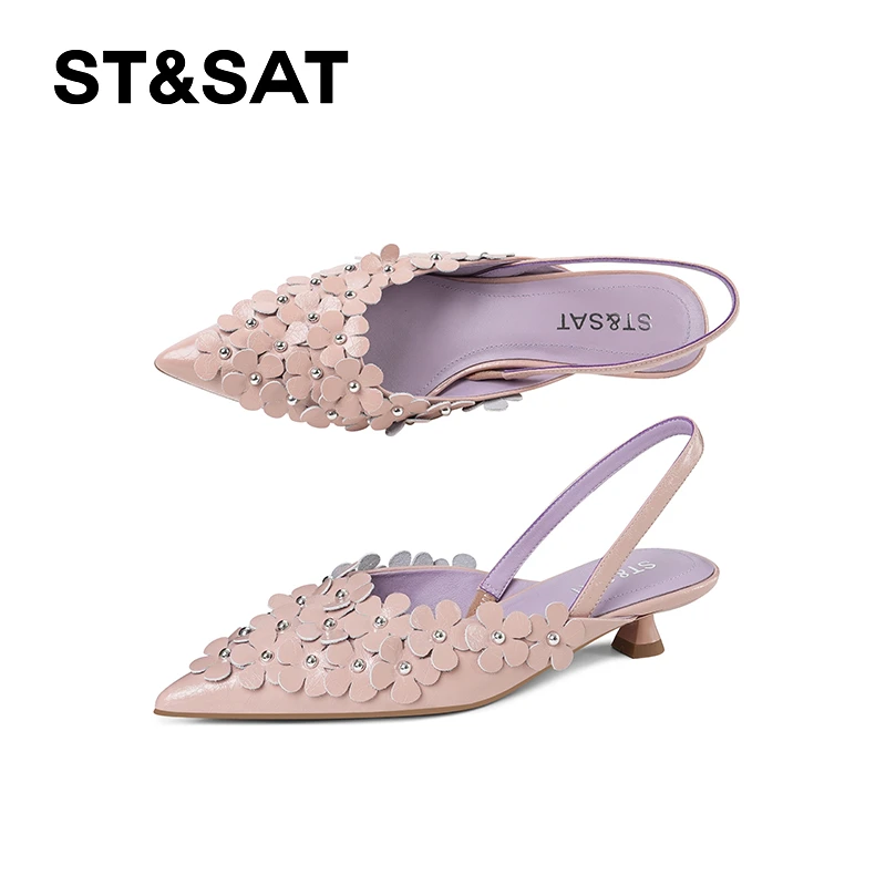 St&Sat/星期六半拖花朵法式时装凉鞋细跟碎花夏季气质轻职风尖头