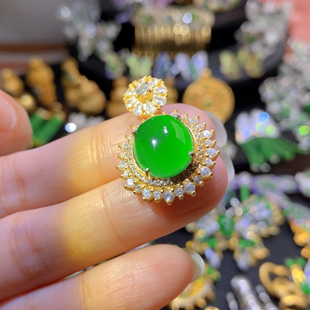 吊坠(不含链)银S925镶嵌翡翠