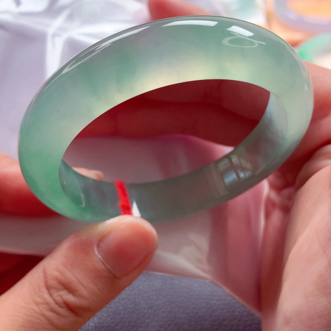 翡翠未镶嵌手镯师妹54满绿冰透高冰绿钢（7号）