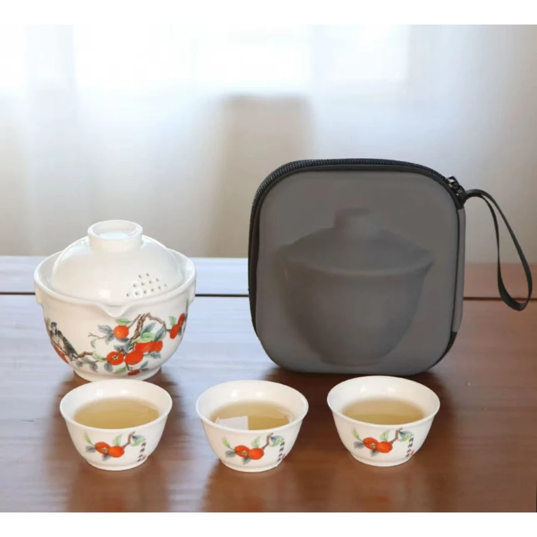 KK0882-柿柿如意快客一壶三杯(带包)创意简约便携式高档