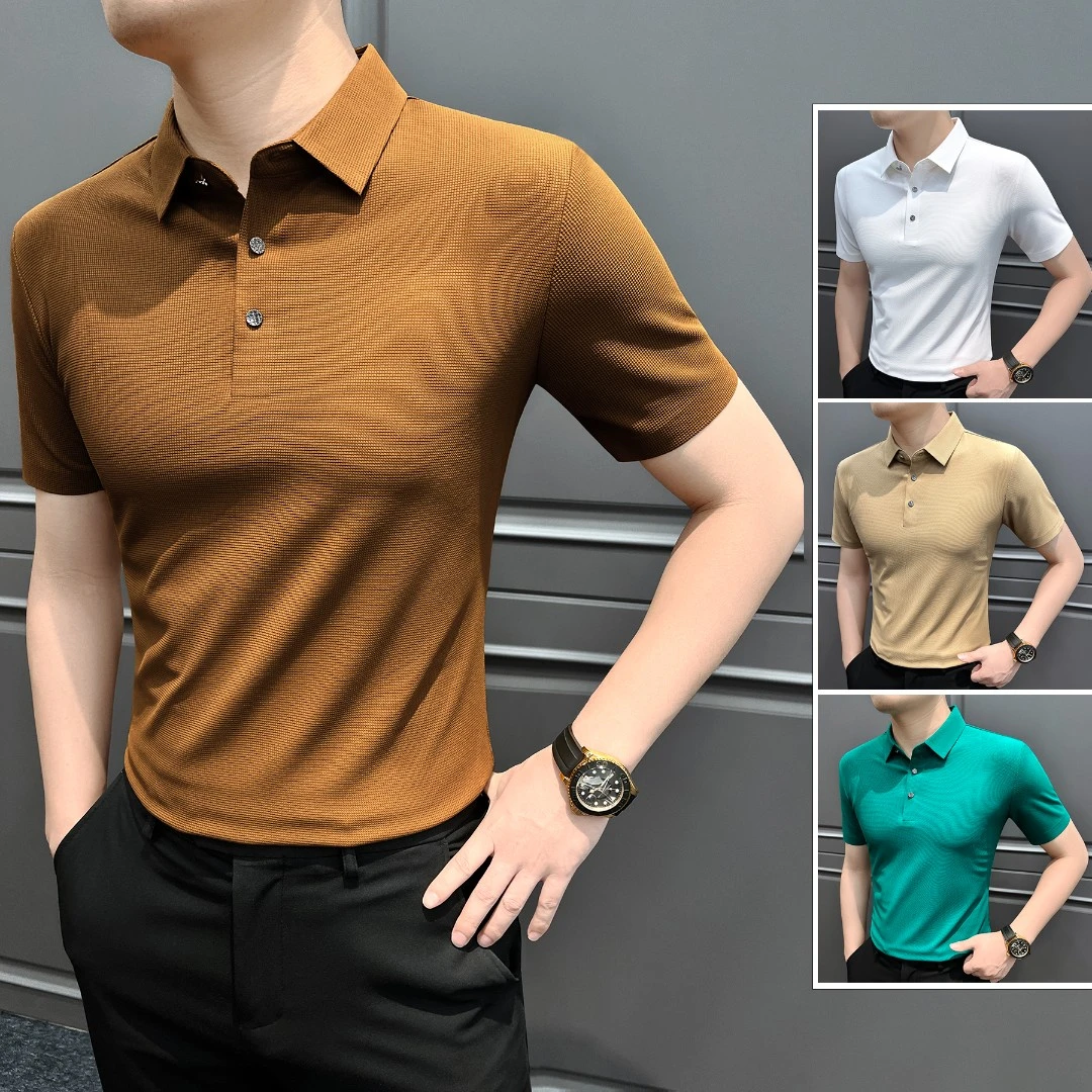 纯色男款polo衫夏季商务休闲痞帅风男装修身翻领格子男士短袖t恤