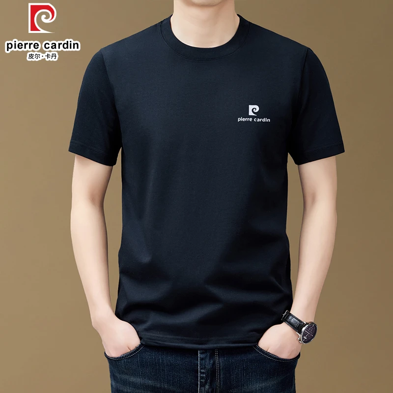 皮尔卡丹夏季男士纯色半袖t恤中年打底衫圆领纯棉T恤休闲运动短袖