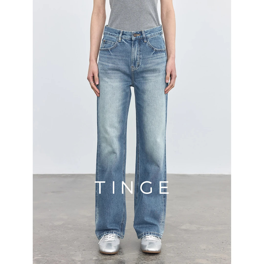 贴己复古美式显瘦直筒拖地裤女2025春季薄款新款牛仔裤纯棉褲子