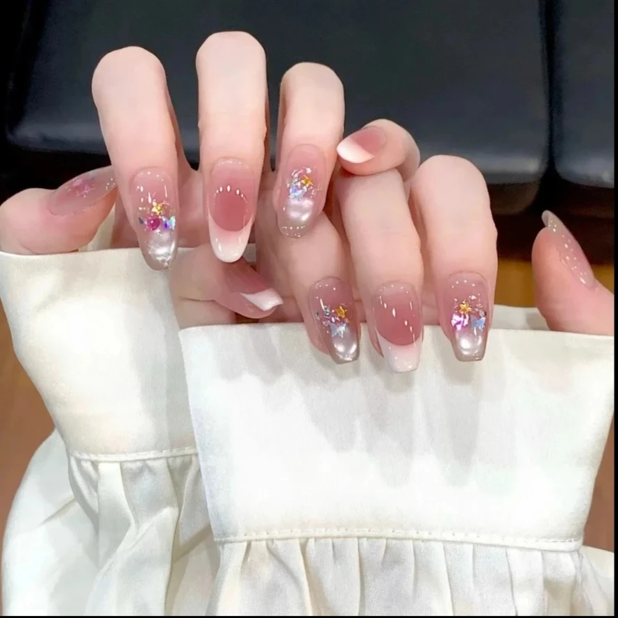 【指尖绮梦】手工穿戴甲显白纯欲猫眼渐变腮红光疗美甲四季流行