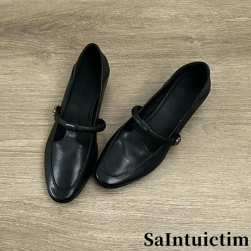 SAINTUICTIM法式复古玛丽珍夏季新款黑色百搭女鞋粗跟通勤圆单鞋