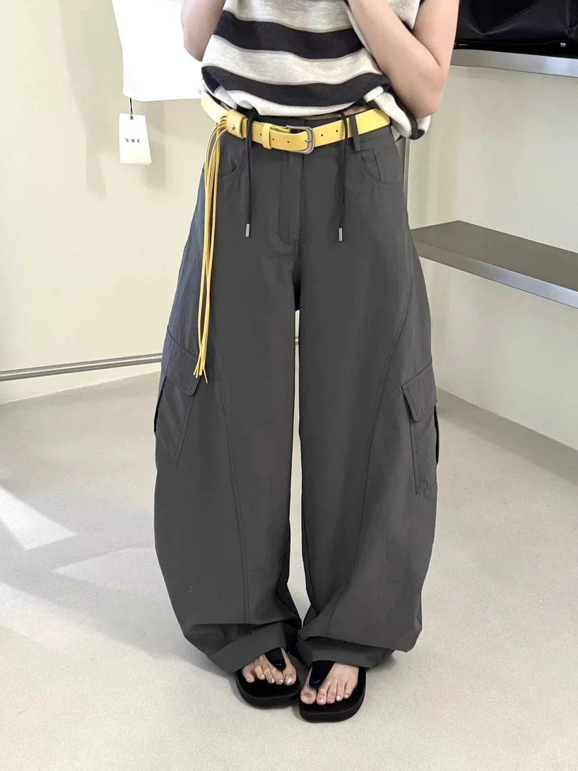 夏季薄款速干美式宽松直筒阔腿伞兵弯刀工装裤显瘦百搭高腰休闲裤