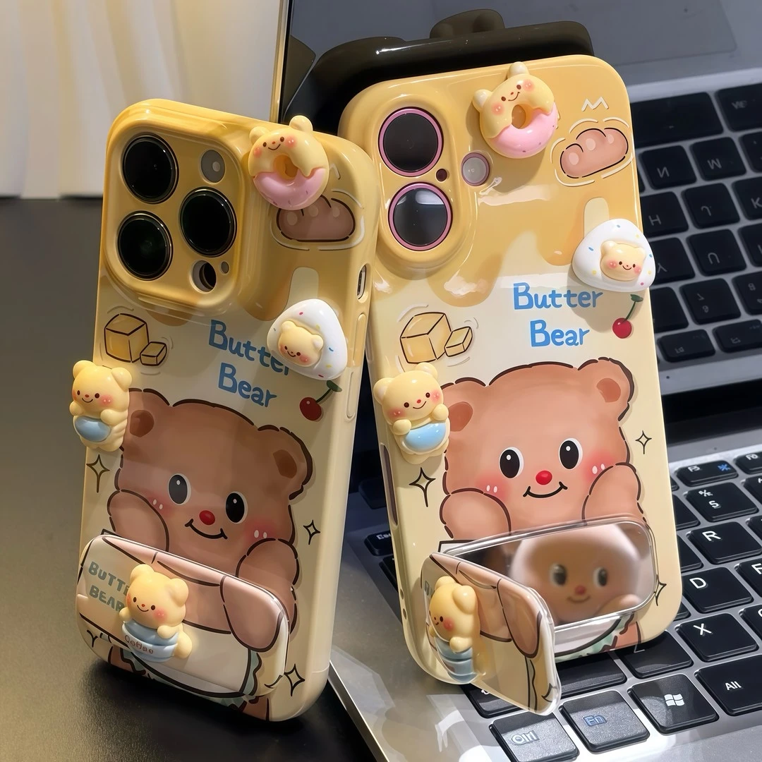 适用黄油小熊公仔支架苹果16pro菲林手机壳华为oppovivo小米15