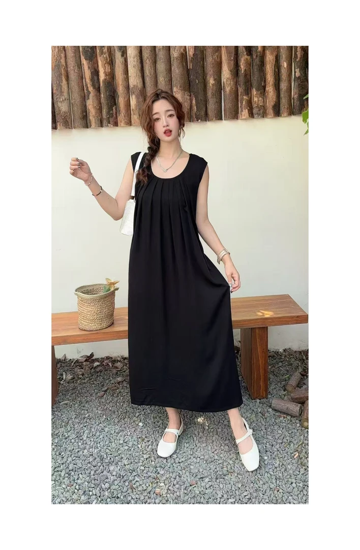 2025 -棉绸无袖斜纹宽松连衣裙   2536