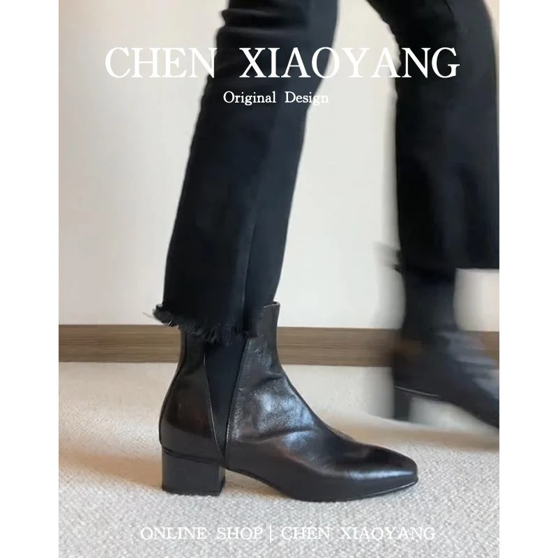 【维米克设计师版】明星同款百搭复古小短靴女2025秋冬新款厚底马