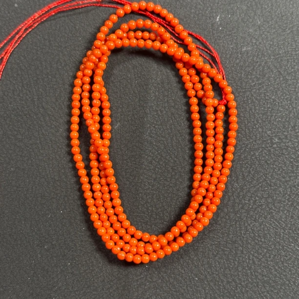 川料满色满肉柿子红小米珠链卡2.5长70厘米左右
