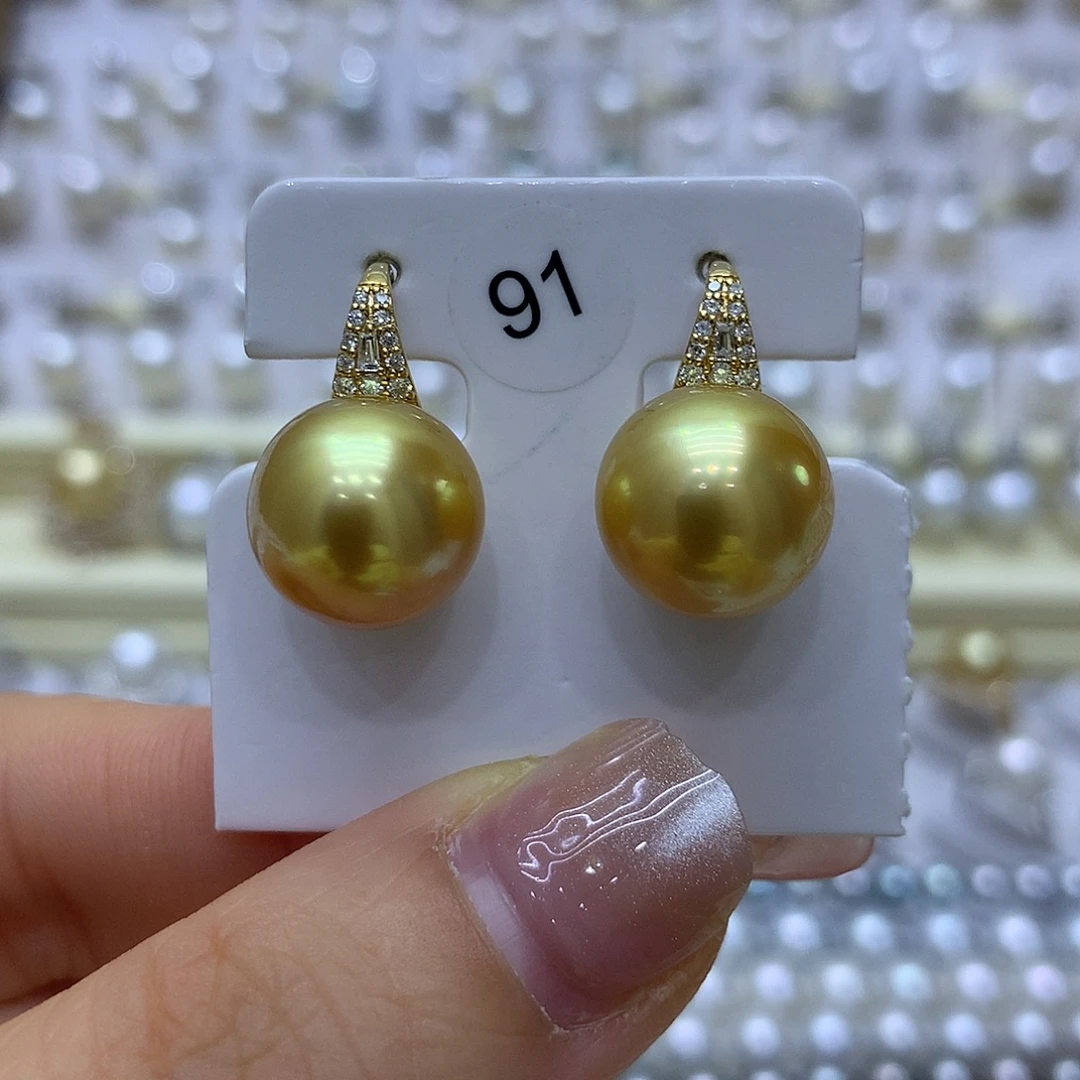 海水珍珠18K金镶嵌耳饰12-13mm