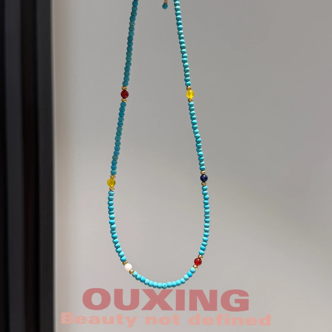 钛钢项链 [多宝]时尚叠戴彩石松项链简约手工设计感