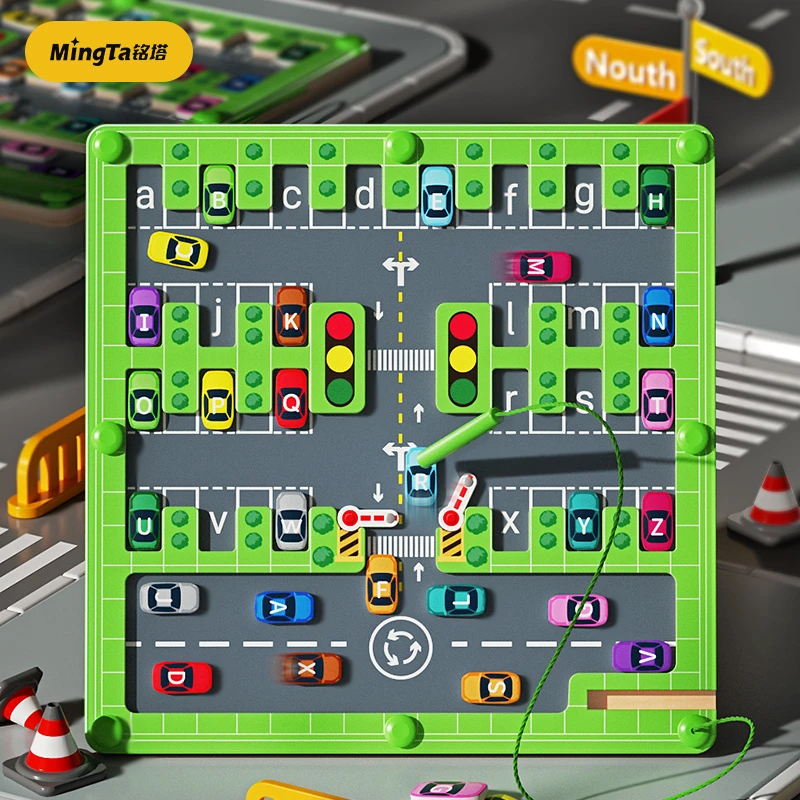 铭塔停车场磁力训练专注力字母学习控笔木制玩具孩子礼物推荐