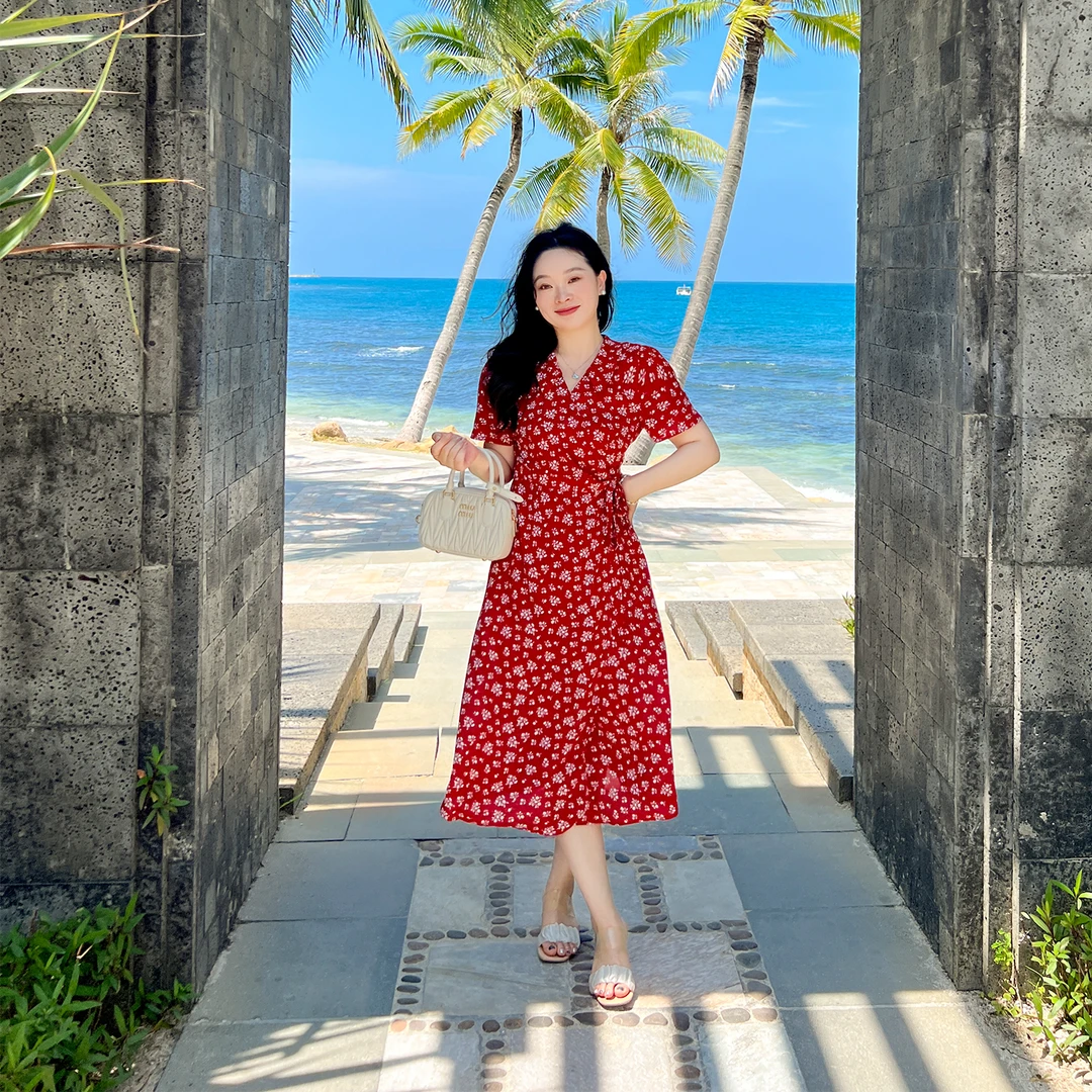 【夏季新品】大码百分百时尚显瘦百搭一片式正肩连衣裙1188