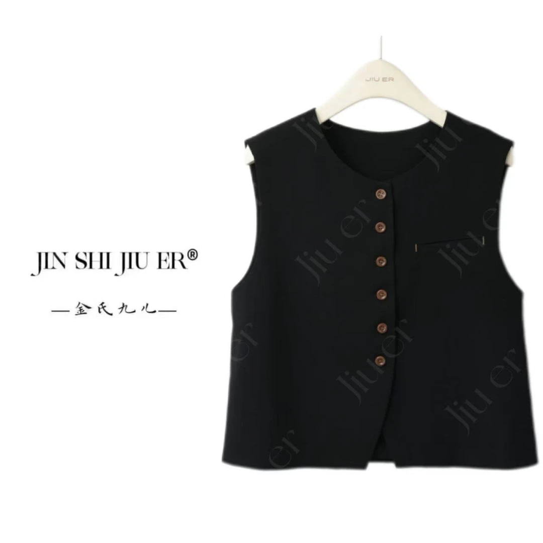 JIUER设计师无袖背心马甲 百搭夏季宽松提花薄款25010