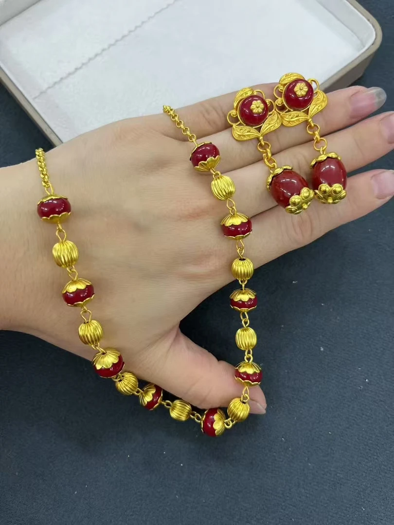 铜合金石英石项链 藏式新款二件套