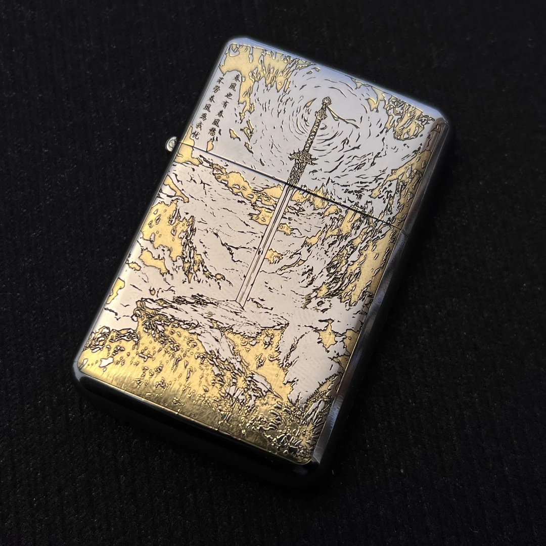 EIFFEL/埃菲尔E05白镍精雕剑来黄铜手工男士创意煤油防风打火机