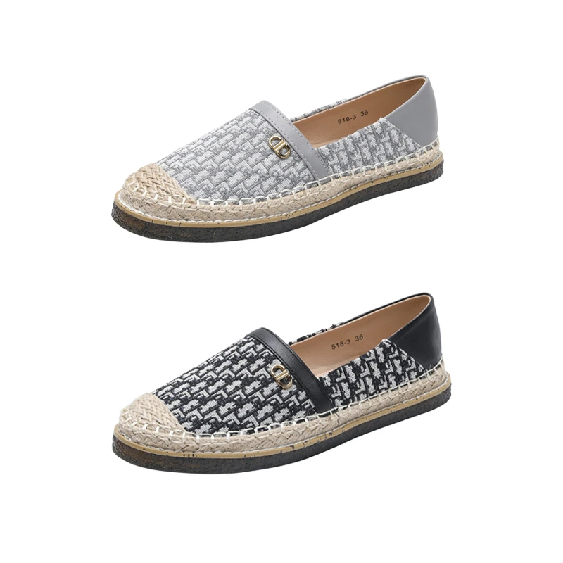 2025新款草编拼接一脚蹬时尚刺绣小香风渔夫鞋T  518-3