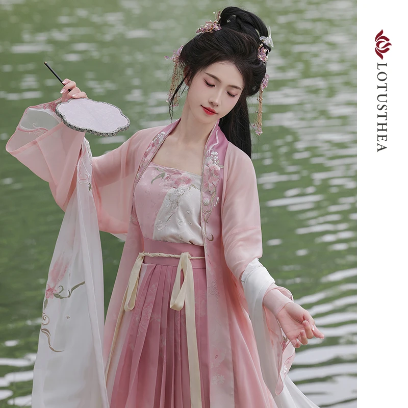 汉尚华莲【浮香花谷】原创宋制汉服女春夏日常汉元素印花百迭裙套装