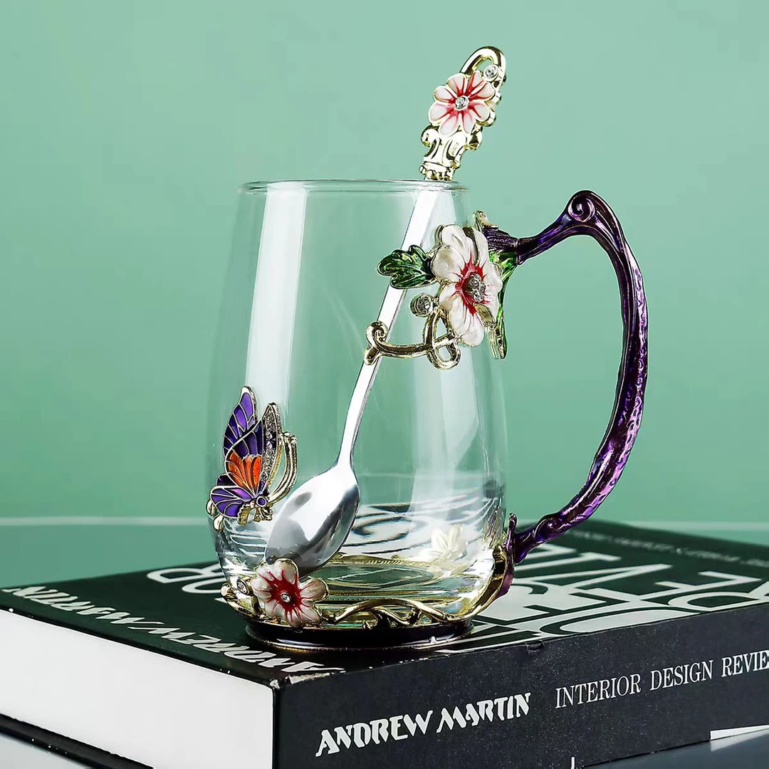 (礼盒装)紫色纯手工掐丝珐琅彩工艺花茶杯