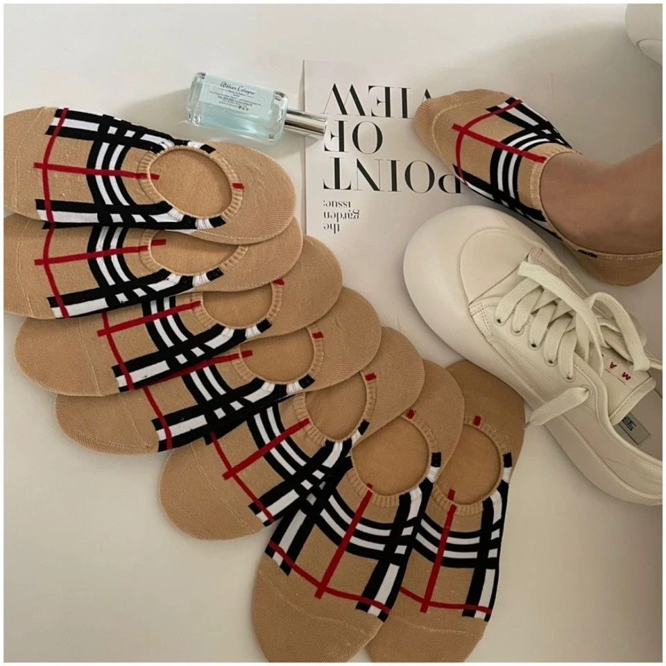 （拍一发三）夏季百搭格子条纹袜子薄款硅胶防滑吸汗隐形船袜