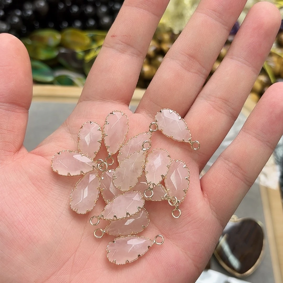 玛瑙/玉髓未镶嵌珠宝半成品11×24粉晶吊坠2颗