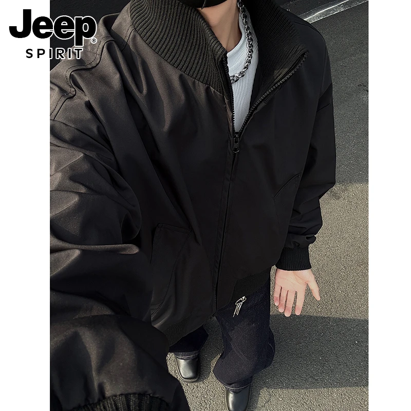 吉普时尚痞帅短款棒球服男女春秋季外套男士百搭宽松工装飞行夹克