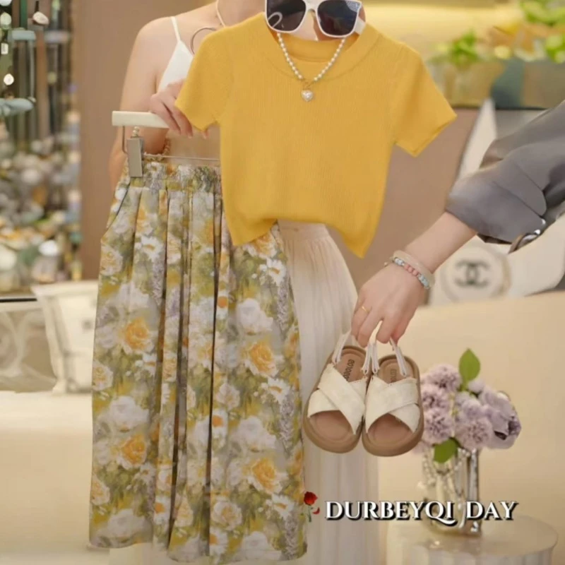 女童超好看韩系套装高级感穿搭夏季2025新款儿童短袖阔腿裤夏装潮