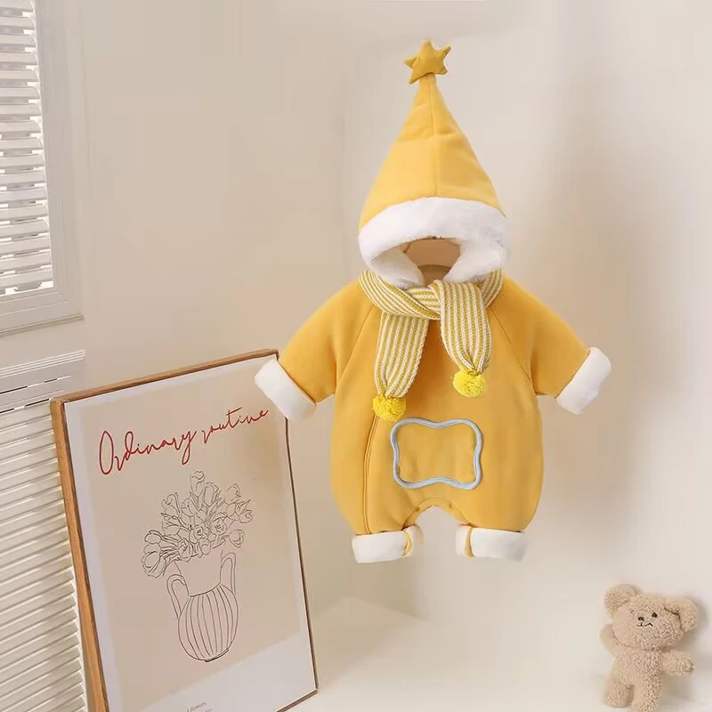 婴儿冬装加棉加厚连体衣服小月龄宝宝百天超萌洋气保暖棉服外出服