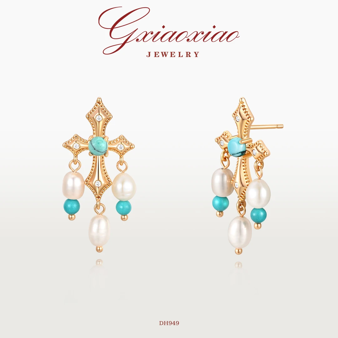 G XIAOXIAO 镀K金 法式复古百搭十字架流苏耳环 DH949