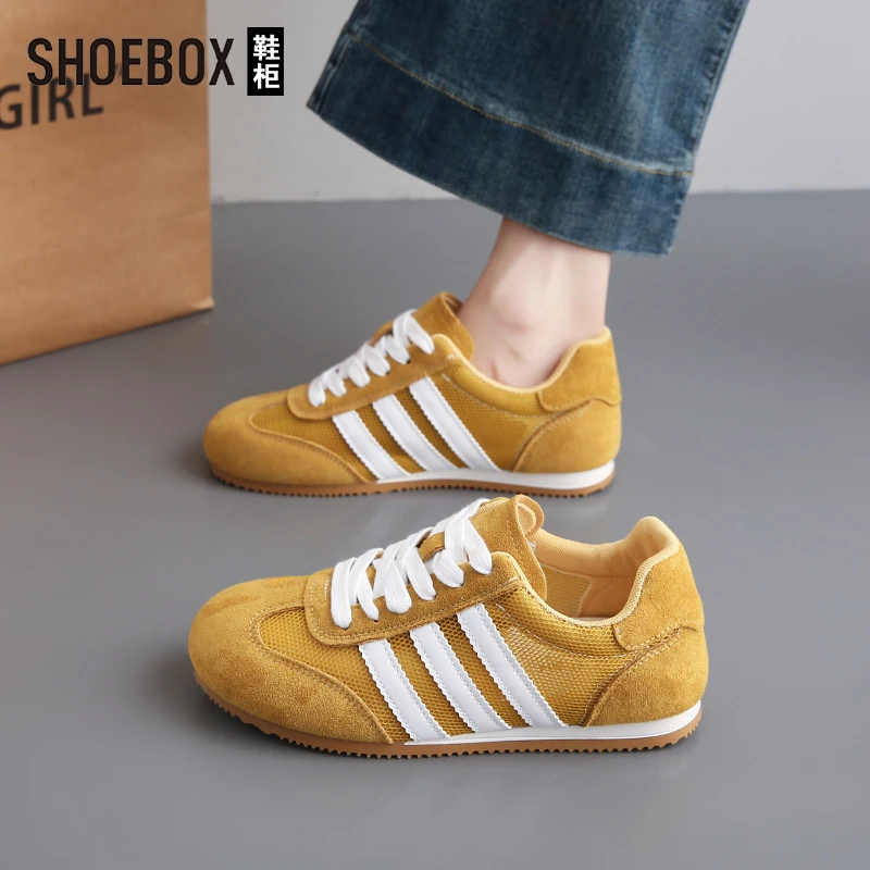 达芙妮旗下单网透气休闲德训鞋女2025夏新款复古软底运动板鞋