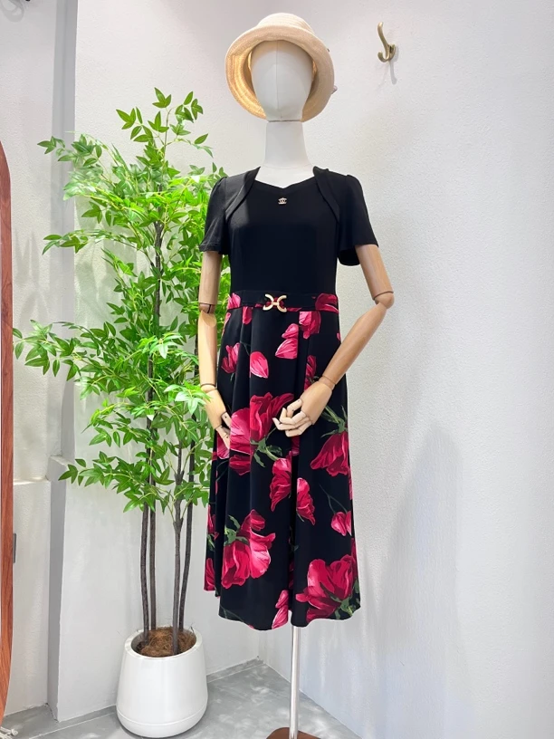 时尚碎花高腰连衣裙搭配阔腿裤夏季洋气气质显瘦套装