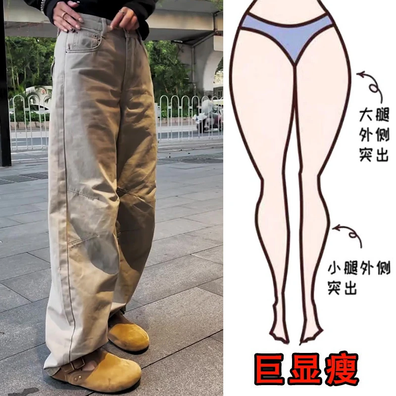 秋季新款大码女装工装阔腿牛仔裤梨形身材显瘦复古高腰拖地裤