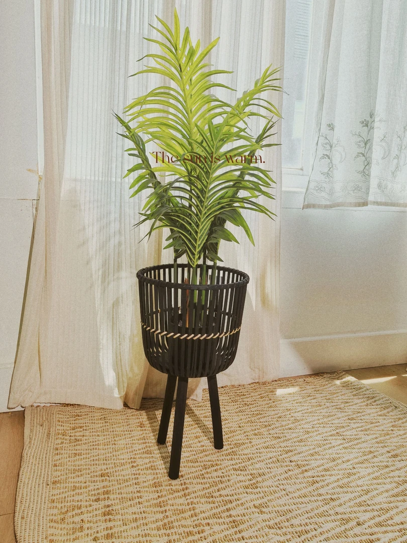 外贸尾单花架黑色落地式阳台客厅室内民宿绿植天然竹编花盆花篮