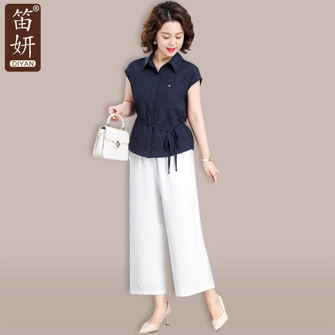 妈妈夏装端庄大气短袖衬衫中老年人夏上衣女装2025新款贵夫人套装