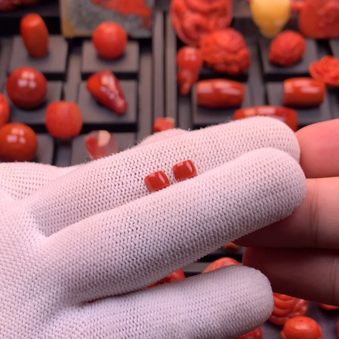 南红玛瑙未镶嵌【传仁】川料原矿满色满肉直切对珠6mm