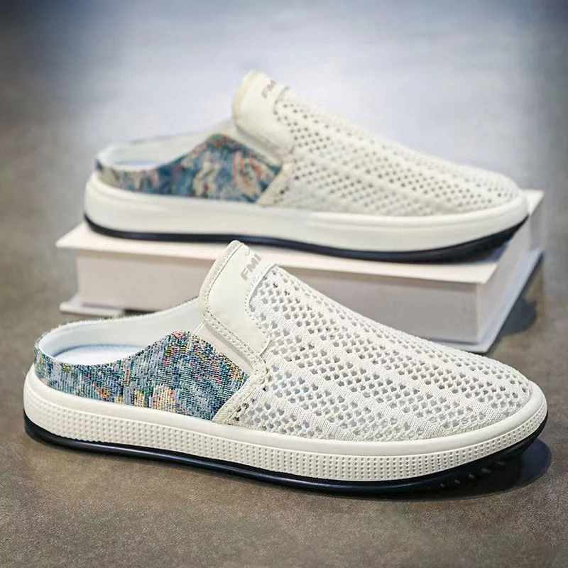 包头半拖鞋男夏季外穿透气镂空网面懒人一脚蹬沙滩无后跟凉鞋防滑