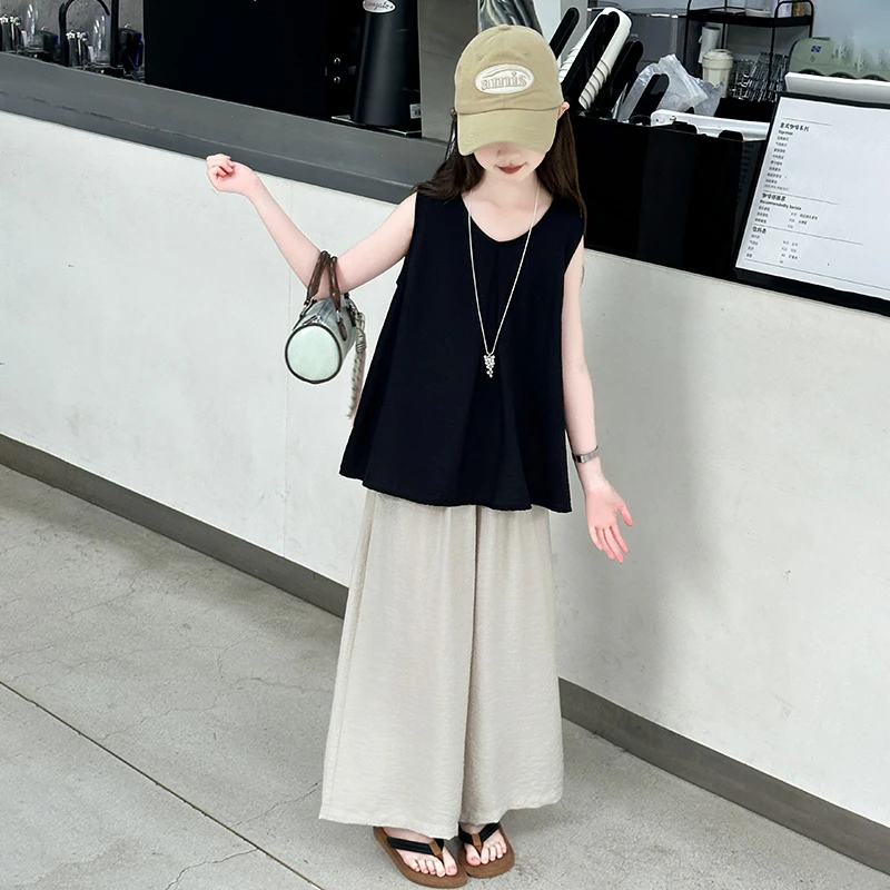 女童夏装休闲无袖阔腿裤套装女大童时尚洋气韩版宽松夏装两件套潮