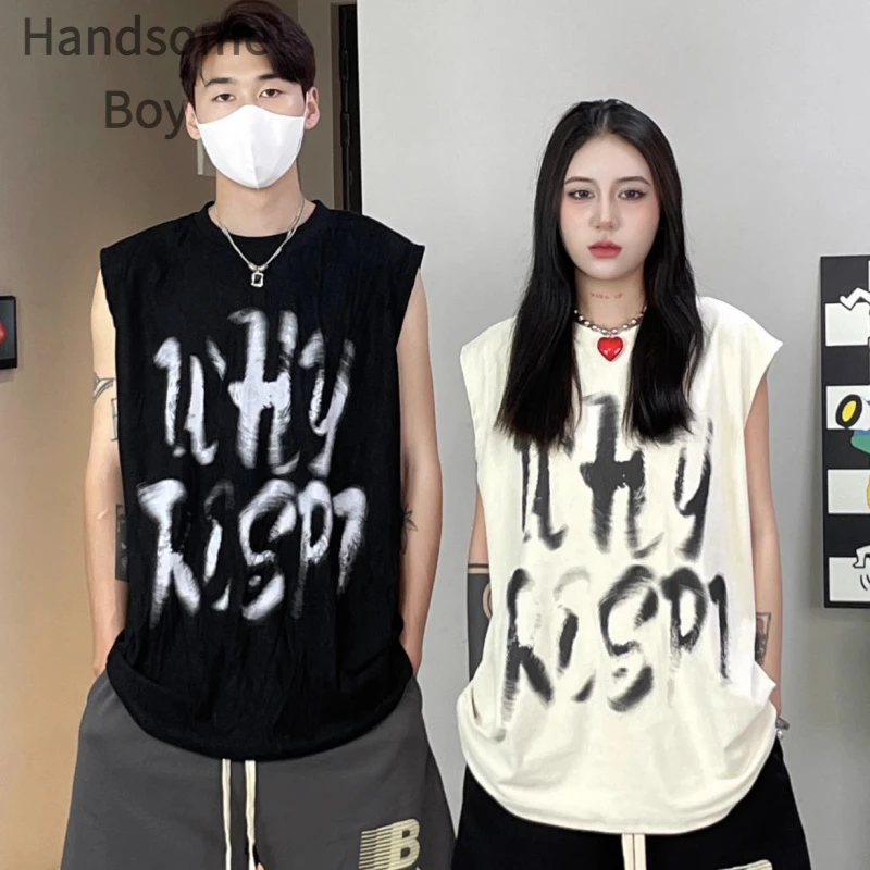 背心运动秋季宽松潮流个性印花ins美式健身休闲情侣外穿高街街头