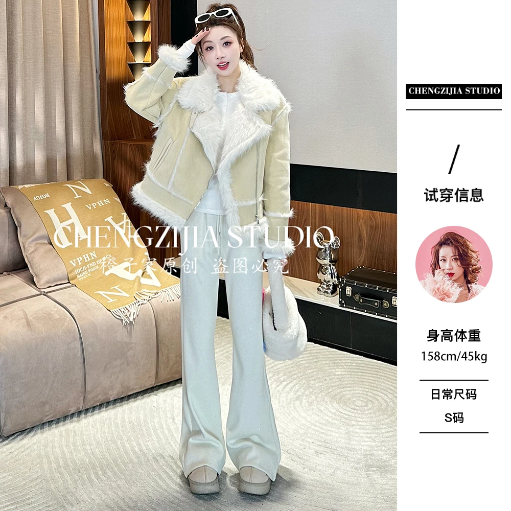 【裴诗婷】橙子·studio 【维港书店】WT0445翻领毛毛短裤外套