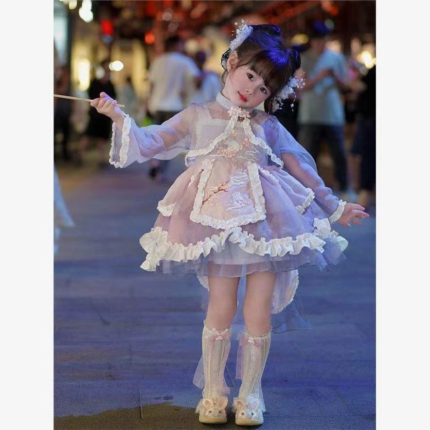 连衣裙套装长袖礼服日常甜美女春季洋装公主风卡通动漫吊带