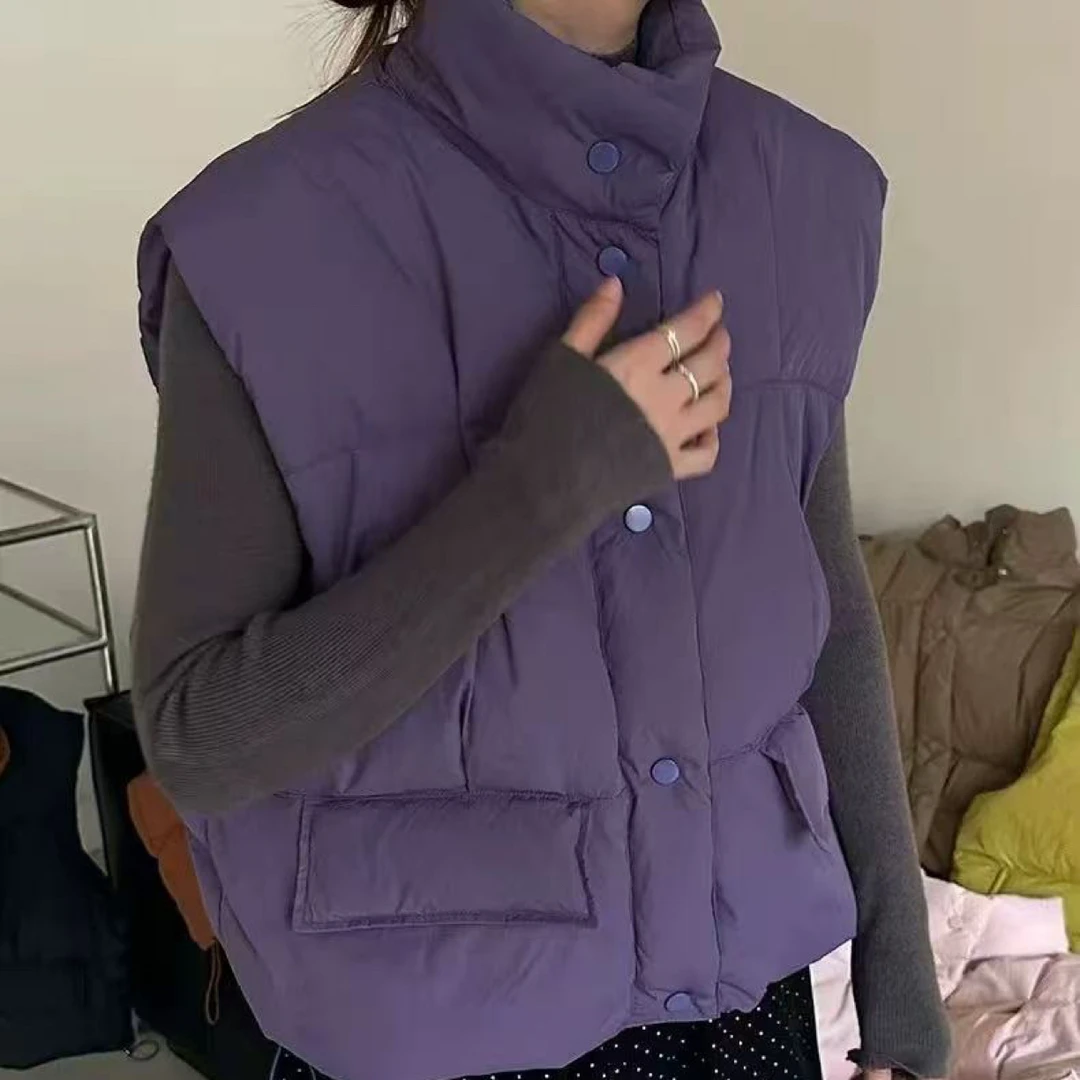 03201冬款休闲简约立领单排扣暗扣百搭鸭绒羽绒服马甲背心