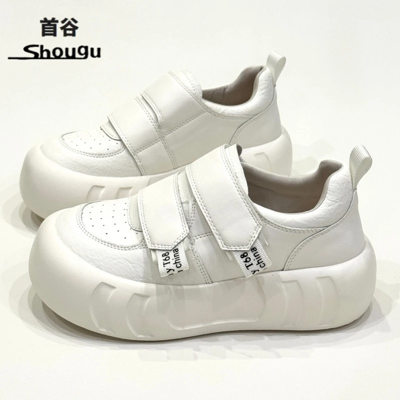 shougu/首谷2026春季魔术贴增高5cm小白鞋女款厚底舒适软底松糕鞋