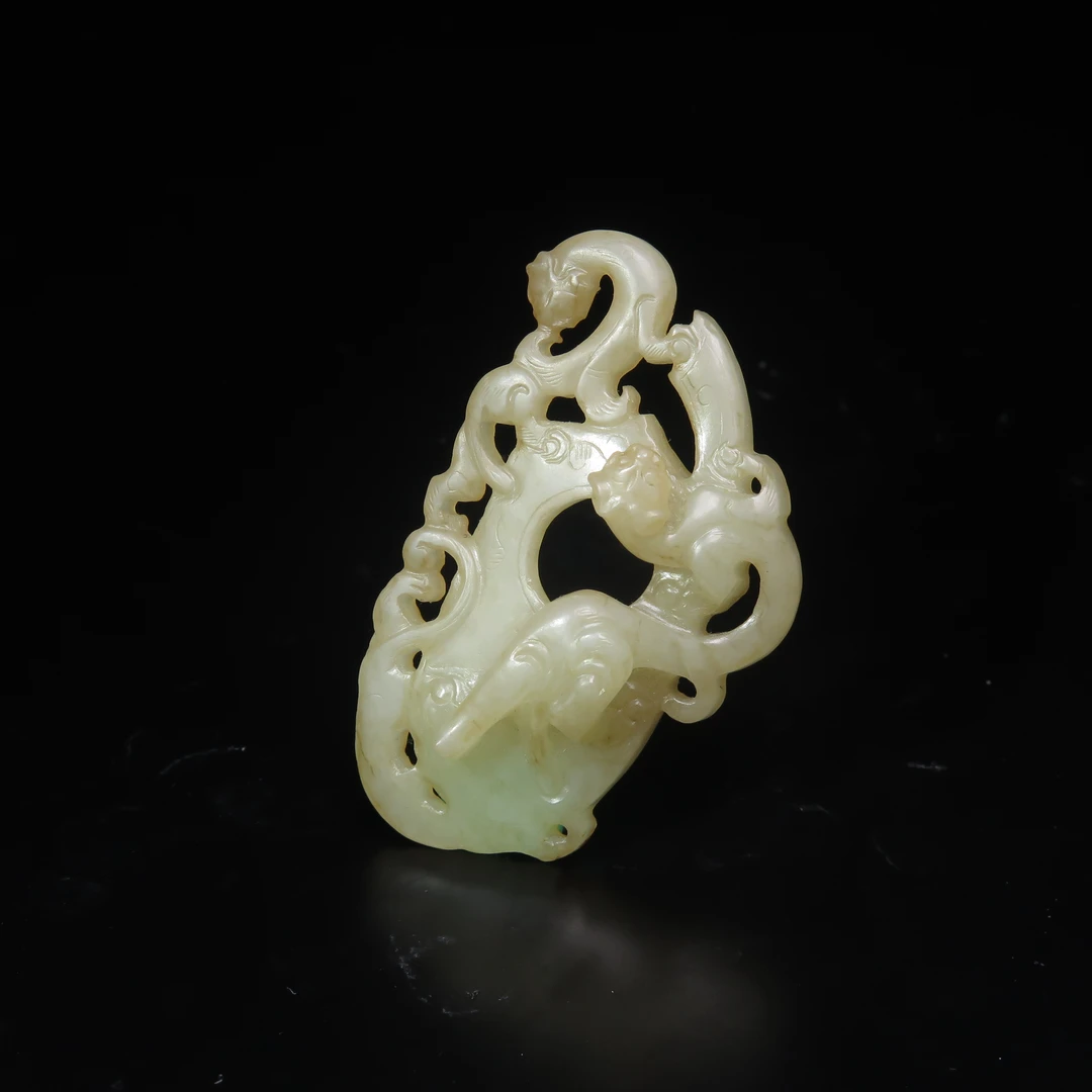 明代高浮雕双螭纹玉韘佩/MZ265026/和田玉/民族文物