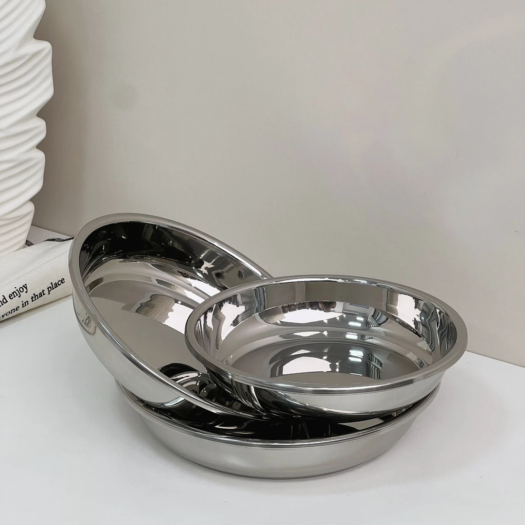 【22-26cm】304不锈钢菜盘加厚托盘餐盘水果盘家用厨房平盘凉皮盘