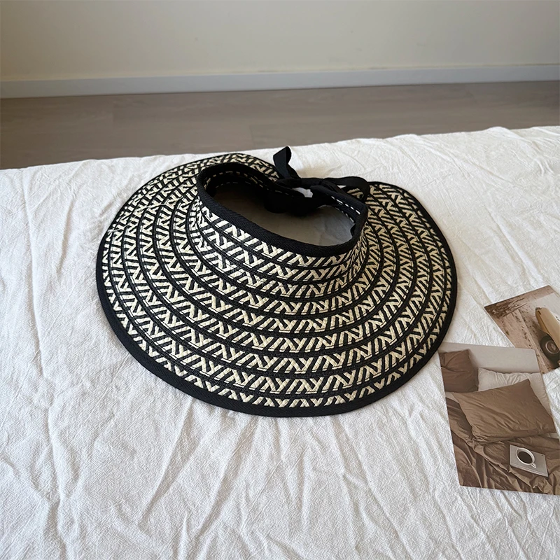 高品质空顶条纹防晒帽子女2025夏季新款防紫外线可折叠大檐遮阳帽